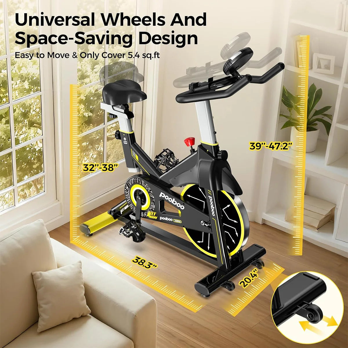 POOBOO Magnetic Stationary Exercise Bike for Home, 350 LBS Weight Capacity, Adjustable Seat & Handrail, Smooth Quiet Riding