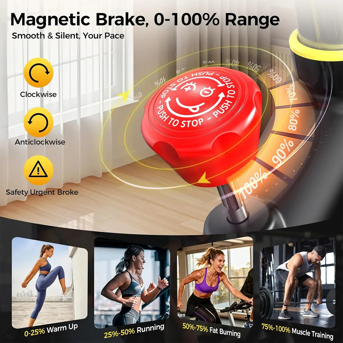 POOBOO Magnetic Stationary Exercise Bike for Home, 350 LBS Weight Capacity, Adjustable Seat & Handrail, Smooth Quiet Riding