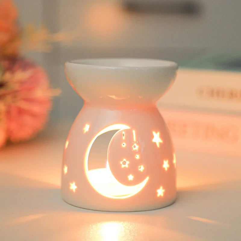 White Ceramic Incense Burner Candle Essential Oil Aromatherapy Diffuser Hollow Heating Stove Middle East Home Decor Ornament