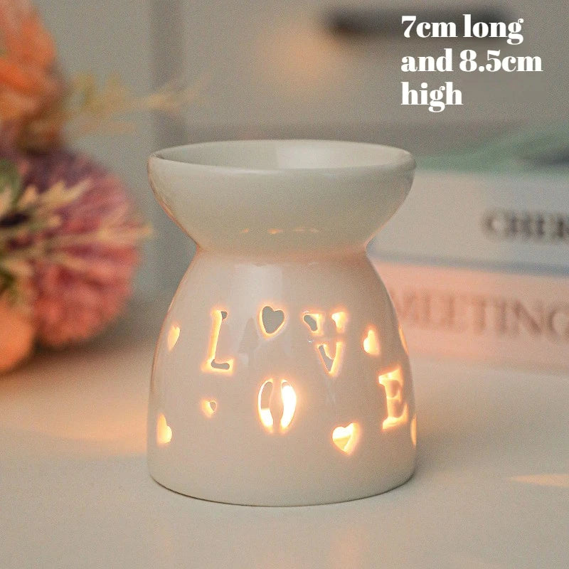 White Ceramic Incense Burner Candle Essential Oil Aromatherapy Diffuser Hollow Heating Stove Middle East Home Decor Ornament