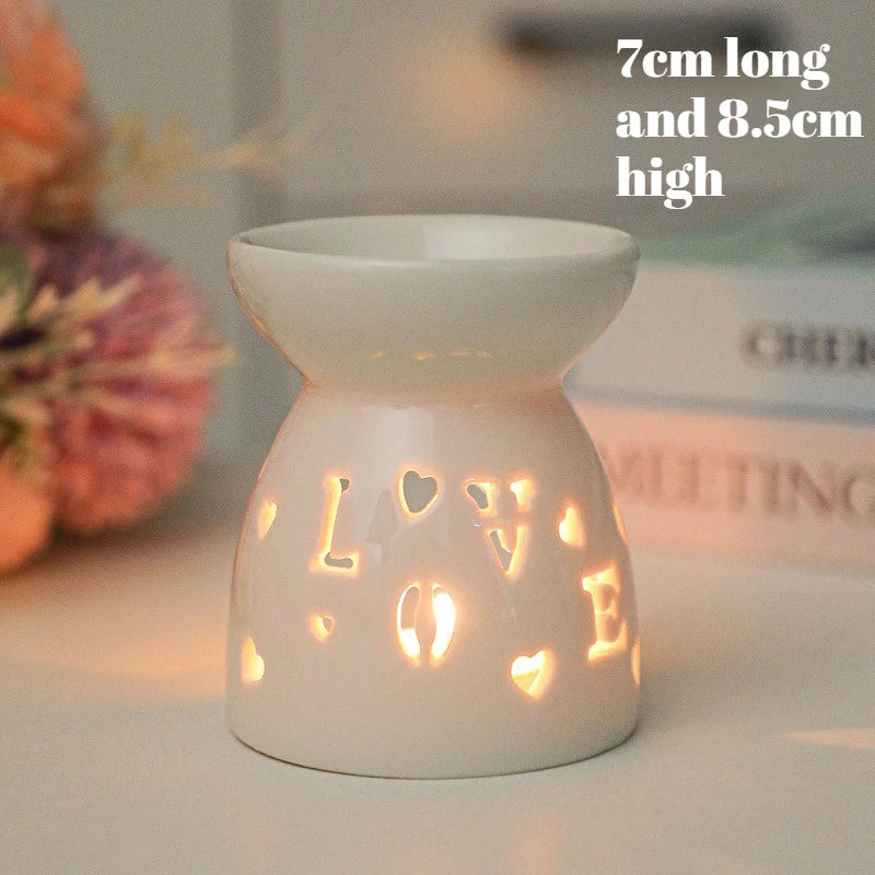 White Ceramic Incense Burner Candle Essential Oil Aromatherapy Diffuser Hollow Heating Stove Middle East Home Decor Ornament