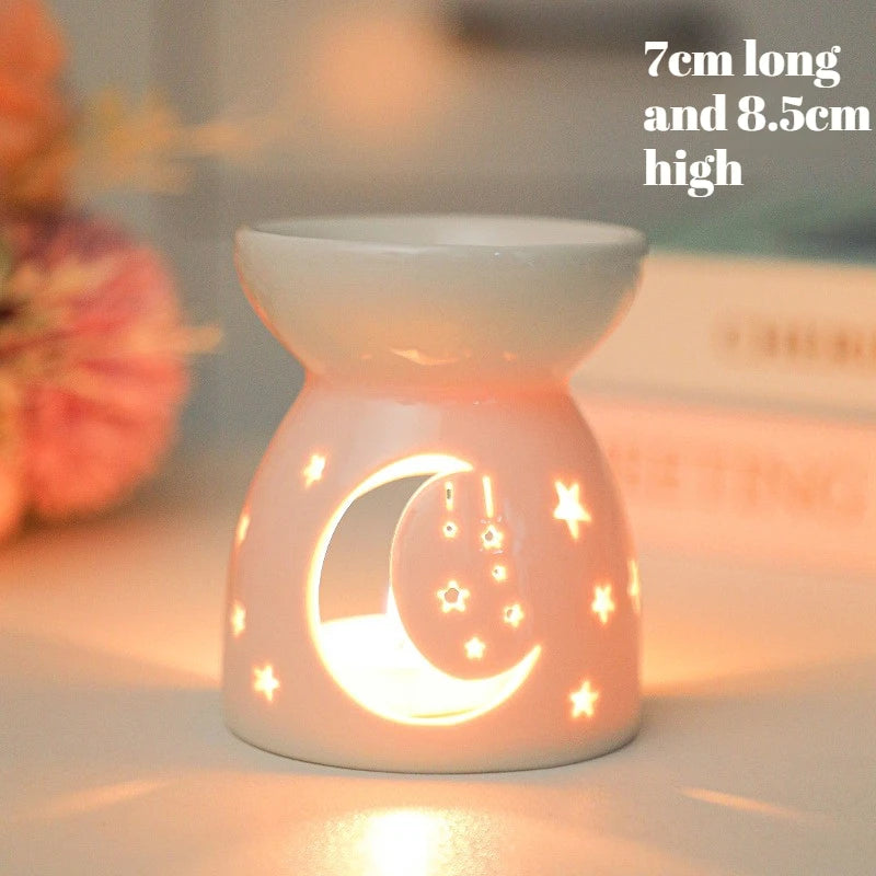 White Ceramic Incense Burner Candle Essential Oil Aromatherapy Diffuser Hollow Heating Stove Middle East Home Decor Ornament
