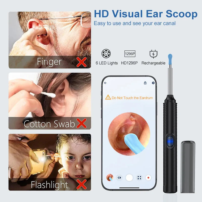 Visual Ear Wax Removal Kit with Camera 5M Luminous Otoscope Safe Ear Care Earwax Cleaner Endoscope Ear Cleaning Tools