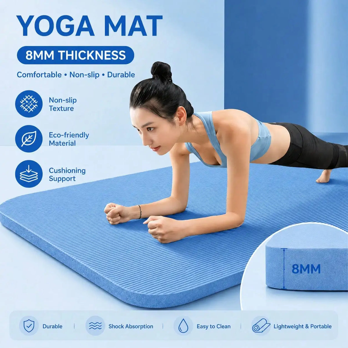 Local Delivery-Non-Slip Workout Yoga Mat, Thick & Durable Exercise Mat For Home Fitness, Pilates