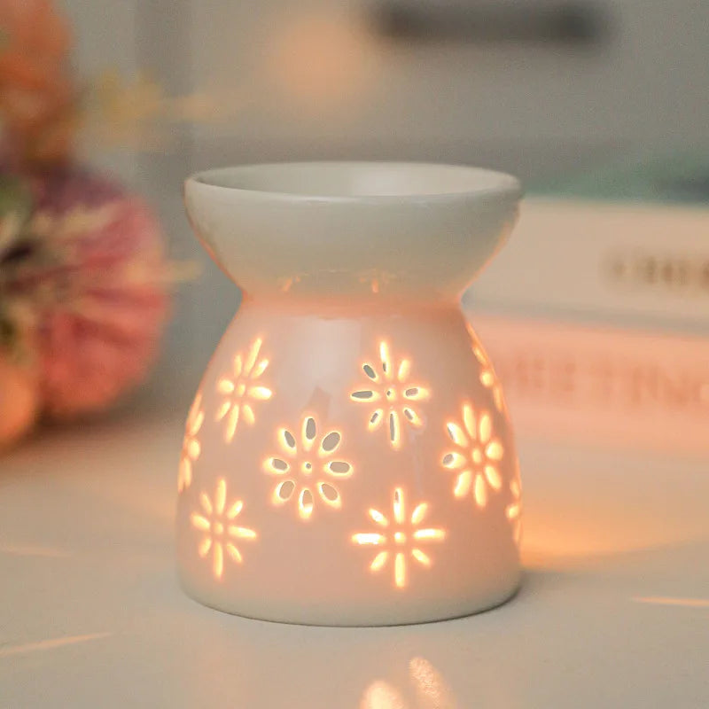 White Ceramic Incense Burner Candle Essential Oil Aromatherapy Diffuser Hollow Heating Stove Middle East Home Decor Ornament