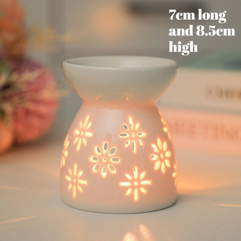 White Ceramic Incense Burner Candle Essential Oil Aromatherapy Diffuser Hollow Heating Stove Middle East Home Decor Ornament