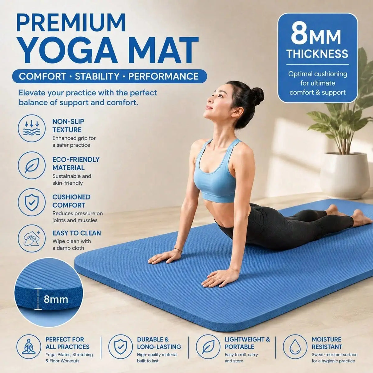 Local Delivery-Non-Slip Workout Yoga Mat, Thick & Durable Exercise Mat For Home Fitness, Pilates