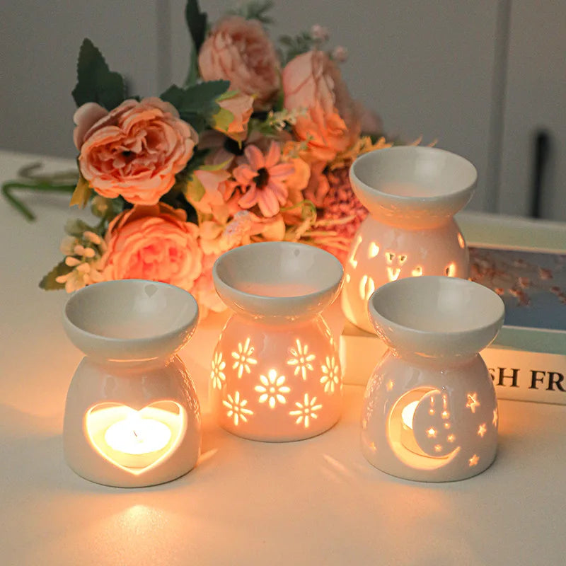White Ceramic Incense Burner Candle Essential Oil Aromatherapy Diffuser Hollow Heating Stove Middle East Home Decor Ornament